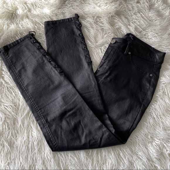 1822 Denim Denim - Faux Leather Skinny Jeans